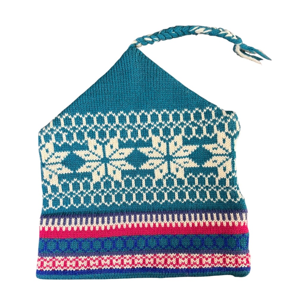 Stowe Woolens Handcrafted Pure Wool Fair Isle Pointed Beanie Tassel Hat Teal